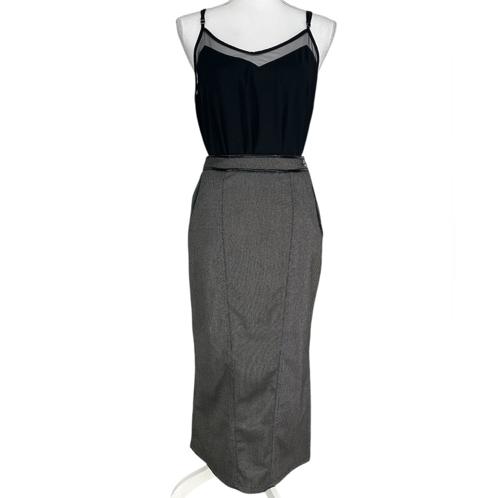 RE:SOUND / Black & Tan Long Pencil Skirt / Size 2 Goth Office Preppy Whimsygoth